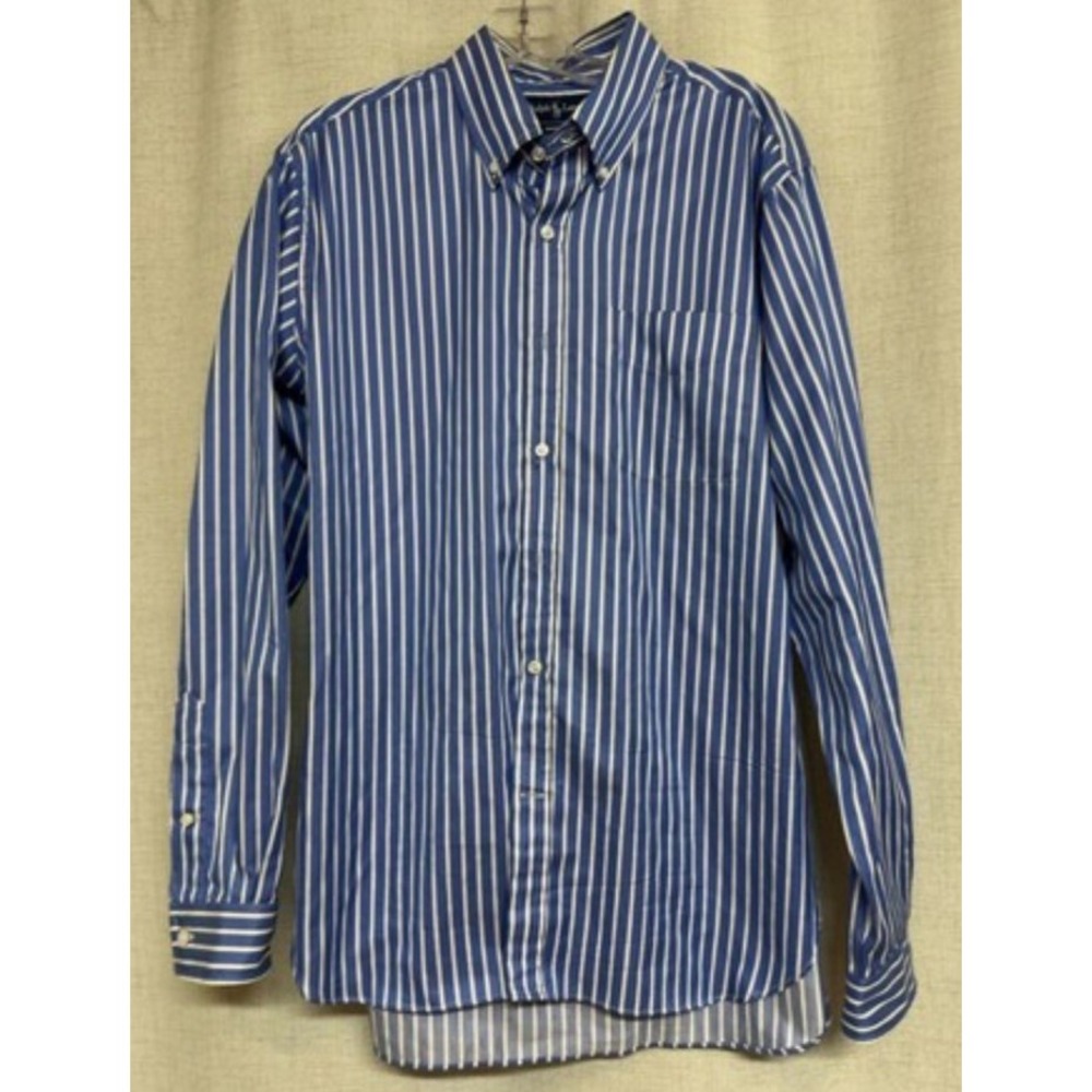 RALPH LAUREN sz 16.5 Blue Label -Blue White Striped Shirt Made in Italy